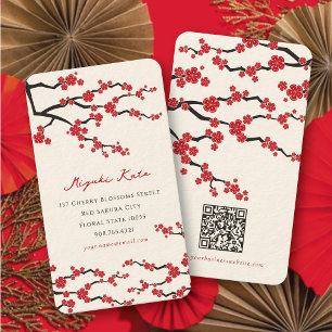 Red Sakura Flowers Modern Oriental Cherry Blossoms Business Card