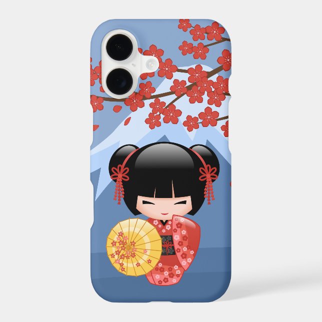 Red Sakura Kokeshi Doll - Cute Geisha Girl (Back)