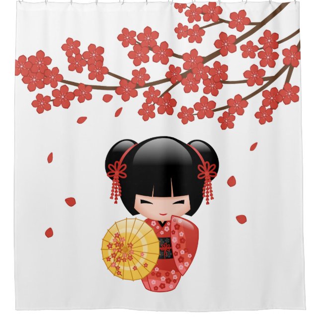 Red Sakura Kokeshi Doll Cute Geisha Girl (Front)