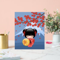 Red Sakura Kokeshi Doll - Cute Geisha Girl