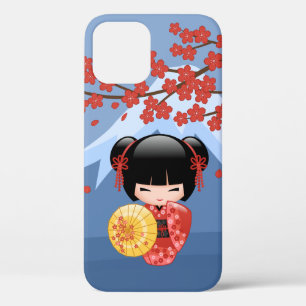 Red Sakura Kokeshi Doll - Cute Geisha Girl iPhone 12 Pro Case