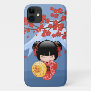 Red Sakura Kokeshi Doll - Cute Geisha Girl iPhone 11 Case