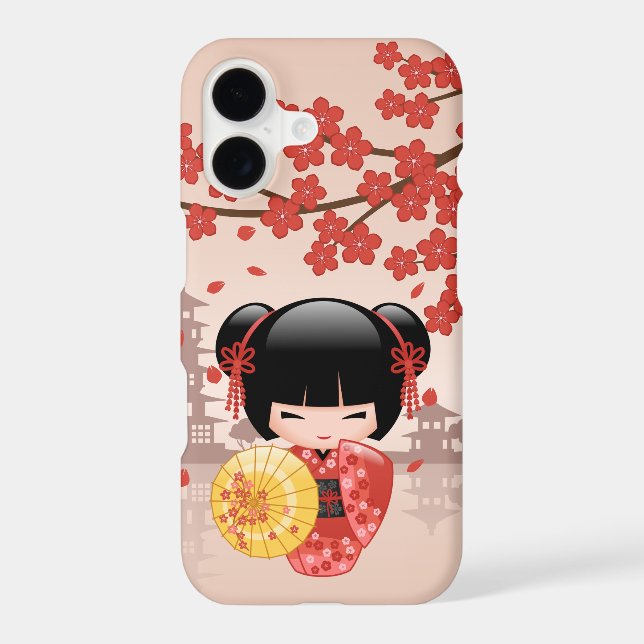 Red Sakura Kokeshi Doll - Japanese Geisha (Back)