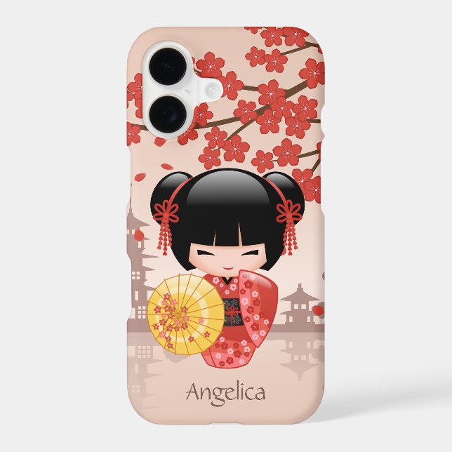 Red Sakura Kokeshi Doll - Japanese Geisha (Back)