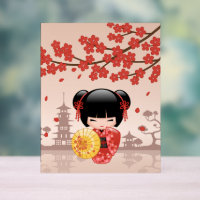 Red Sakura Kokeshi Doll - Japanese Geisha