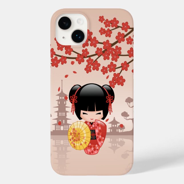 Red Sakura Kokeshi Doll - Japanese Geisha Case-Mate iPhone Case (Back)