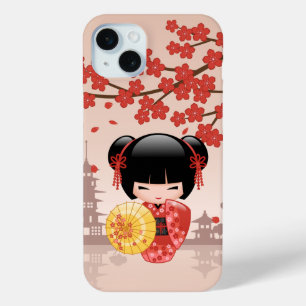 Red Sakura Kokeshi Doll - Japanese Geisha iPhone 15 Mini Case
