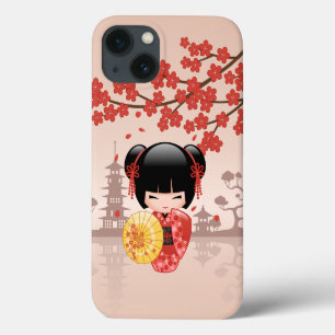 Red Sakura Kokeshi Doll - Japanese Geisha iPhone 13 Case