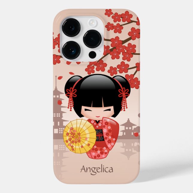 Red Sakura Kokeshi Doll - Japanese Geisha Case-Mate iPhone Case (Back)