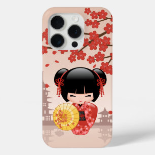 Red Sakura Kokeshi Doll - Japanese Geisha iPhone 15 Pro Case