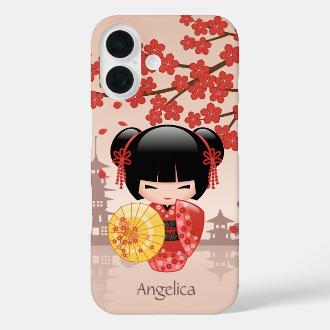 Red Sakura Kokeshi Doll - Japanese Geisha Case-Mate iPhone Case (Back)