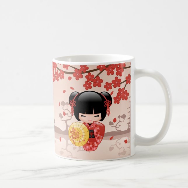 Red Sakura Kokeshi Doll - Japanese Geisha Coffee Mug (Right)