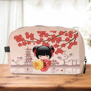 Red Sakura Kokeshi Doll - Japanese Geisha Dopp Kit