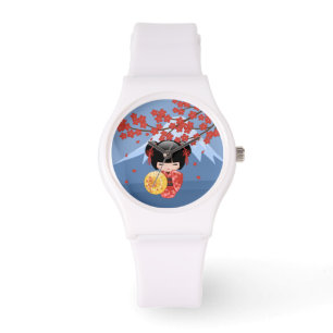 Red Sakura Kokeshi Doll - Japanese Geisha Girl Watch