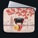 Red Sakura Kokeshi Doll - Japanese Geisha Laptop Sleeve<br><div class="desc">Vector illustration of a cute oriental girl in a red kimono dress with wide black obi sash holding a yellow bamboo umbrella. The girl's black hair is decorated with flowers and red geisha style hairpins. This artwork was inspired by traditional kokeshi dolls of Japan and influenced by Japanese Chibi Kawaii...</div>