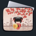 Red Sakura Kokeshi Doll - Japanese Geisha Laptop Sleeve<br><div class="desc">Vector illustration of a cute oriental girl in a red kimono dress with wide black obi sash holding a yellow bamboo umbrella. The girl's black hair is decorated with flowers and red geisha style hairpins. This artwork was inspired by traditional kokeshi dolls of Japan and influenced by Japanese Chibi Kawaii...</div>