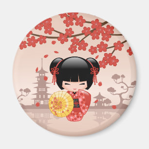 Red Sakura Kokeshi Doll - Japanese Geisha Magnet