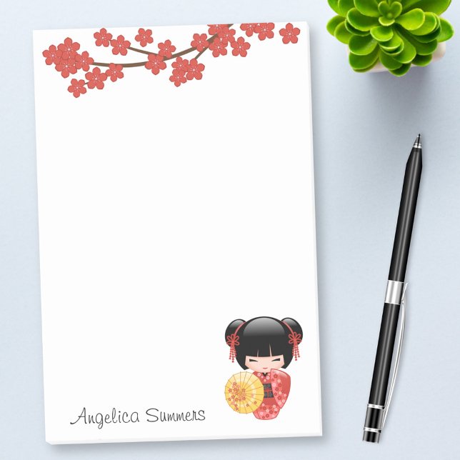 Red Sakura Kokeshi Doll - Japanese Geisha Post-it Notes (Creator Uploaded)