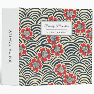 Red Sakura Navy Wave Cream Japanese Pattern Binder
