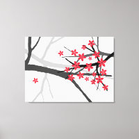 Red Sakura Wrapped Canvas