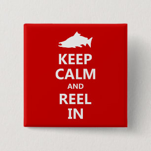 Red Salmon Keep Calm and Reel In 2 Inch Square Button