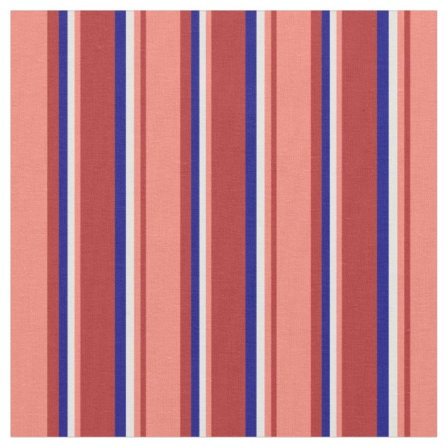 Red, Salmon, Light Yellow & Blue Pattern Fabric (Close Up)