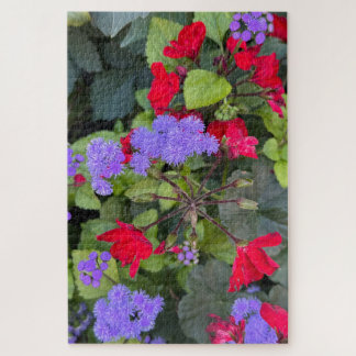 Red Salvia and Purple Ageratum, Quebec City Jigsaw Puzzle