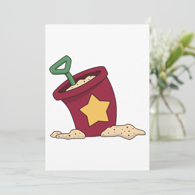 Red Sand Bucket with Star and Shovel Invitation (Standing Front)