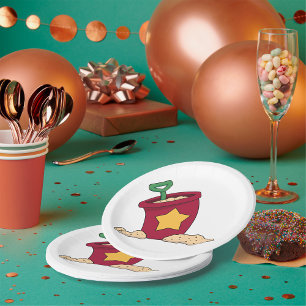 Red Sand Bucket with Star and Shovel Paper Plate