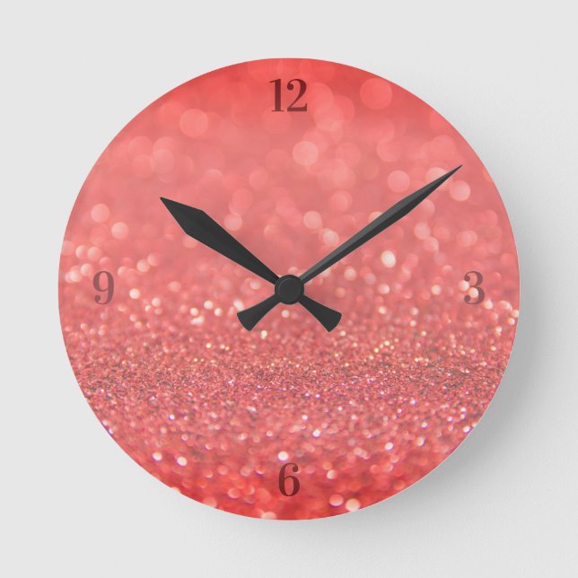 Red Sandy Glitter Round Clock (Front)