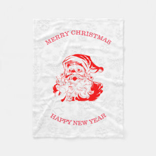Red Santa And Snowflakes Fleece Blanket