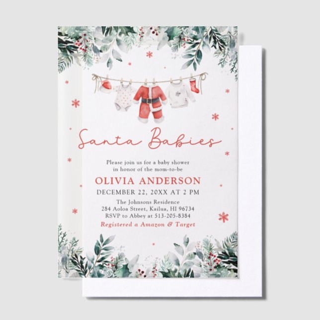 Red Santa Babies Twins Christmas Baby Shower Vellum Invitations (Offset)