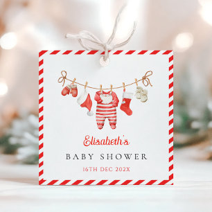 Red Santa Baby Baby Shower Favour Tags
