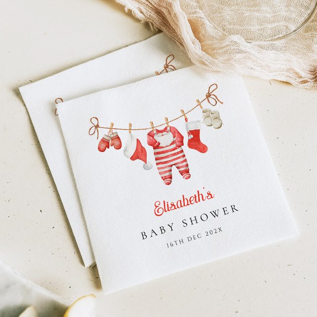 Red Santa Baby Baby Shower Napkin (Creator Uploaded)