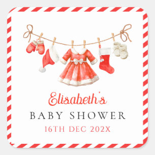 Red Santa Baby Baby Shower Square Sticker