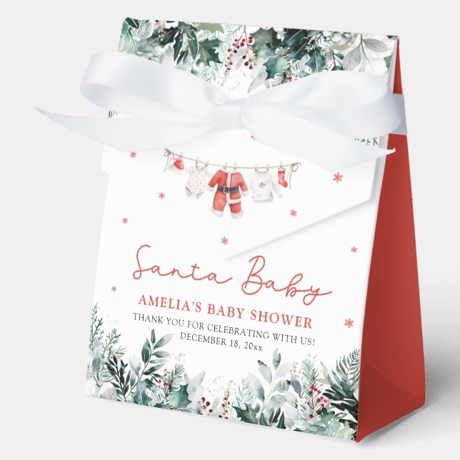 Red Santa Baby Christmas Baby Clothes Baby Shower Favor Box (Front)