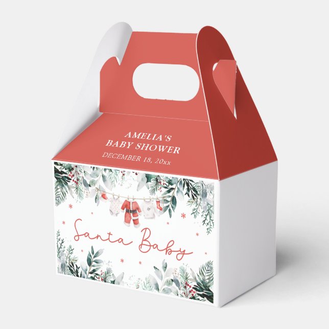 Red Santa Baby Christmas Baby Clothes Baby Shower Favor Box (Front Side)