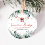 Red Santa Baby Christmas Baby Clothes Baby Shower Favour Tags<br><div class="desc">The Red Santa Baby Christmas Baby Clothes Baby Shower Classic Round Sticker adds a festive touch to your holiday-themed baby shower favours and decorations! Featuring a charming design with adorable red Santa baby clothes on a Christmas clothesline, this sticker captures the joyful spirit of the season. It’s the perfect finishing...</div>