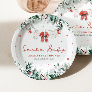 Red Santa Baby Christmas Baby Clothes Baby Shower Paper Plate