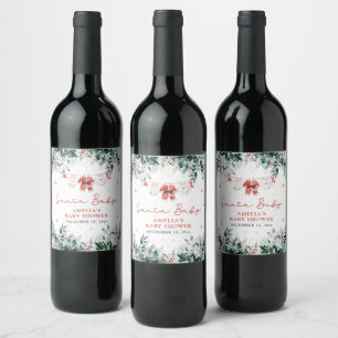 Red Santa Baby Christmas Baby Clothes Baby Shower Wine Label