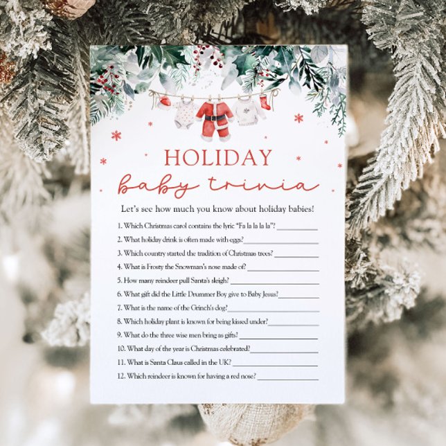Red Santa Baby Shower Holiday Baby Trivia Game Invitation (Watercolor Red Santa Baby Shower Holiday Baby Trivia Game)
