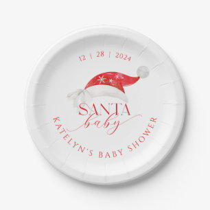 Red Santa Baby Shower Paper Plate