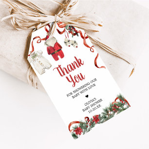 Red Santa Christmas Baby Shower Favour Tags
