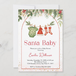 Red Santa Christmas Clothesline Baby Shower Invitation