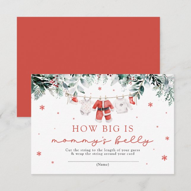 Red Santa Christmas How Big is Mommy's Belly Game Enclosure Card (Front/Back)
