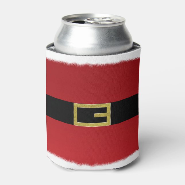 Red Santa Claus Belt & White Fur Christmas Holiday Can Cooler (Can Front)