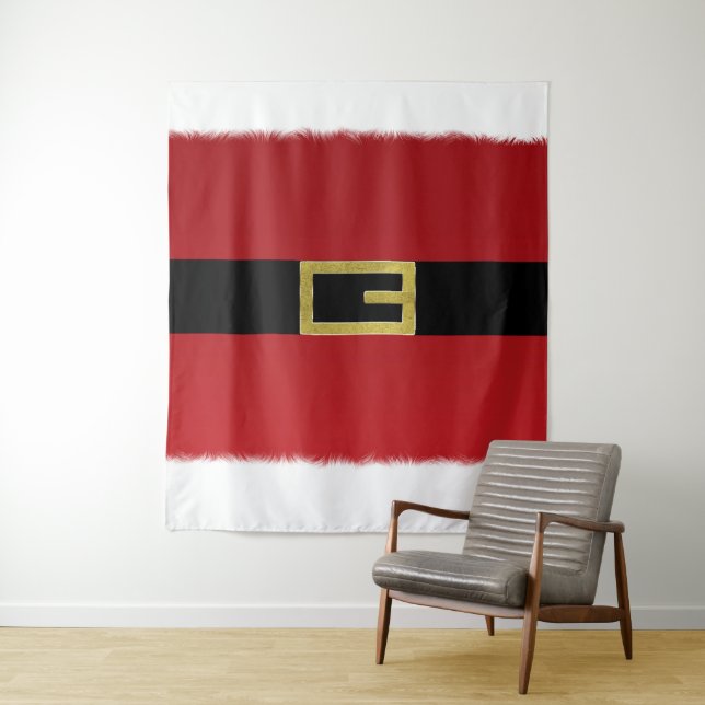 Red Santa Claus Belt & White Fur Christmas Holiday Tapestry (In Situ)