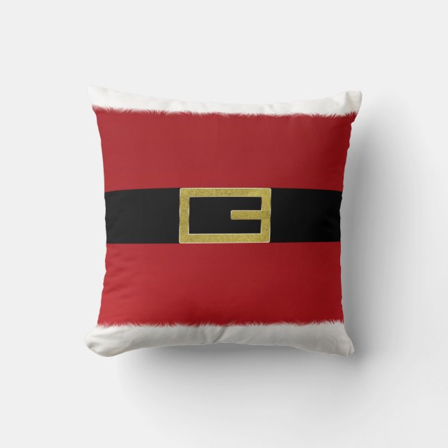 Red Santa Claus Belt & White Fur Christmas Throw Pillow (Front)