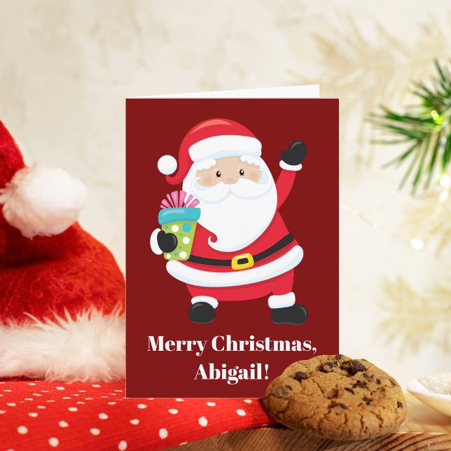 Red Santa Claus Customized Kids Christmas Card (Creator Uploaded)