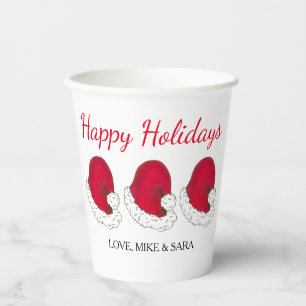 Red Santa Claus Hat Christmas Happy Holidays Paper Cups